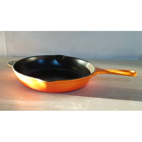 136 - Le Creuset #23 Flame Orange Enameled Cast Iron Skillet Frying Pan, Made in France, Looks Unused