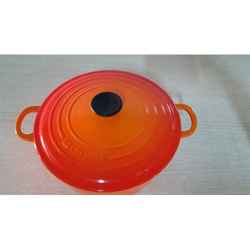 137 - Le Creuset Flame Orange Cast Iron Enameled Cooking Pot with Side and Side Handles, Made in France, (... 