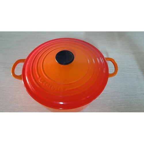 137 - Le Creuset Flame Orange Cast Iron Enameled Cooking Pot with Side and Side Handles, Made in France, (... 