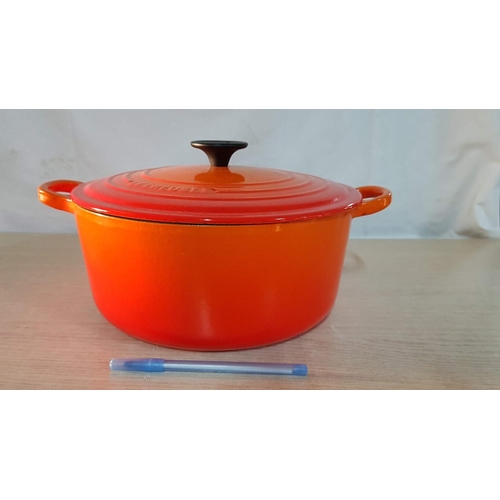 137 - Le Creuset Flame Orange Cast Iron Enameled Cooking Pot with Side and Side Handles, Made in France, (... 