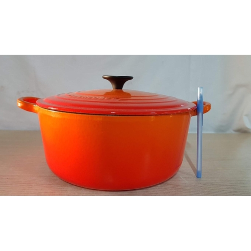 137 - Le Creuset Flame Orange Cast Iron Enameled Cooking Pot with Side and Side Handles, Made in France, (... 