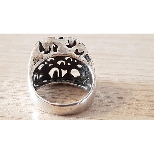 168 - Filigree Art; Silver Plated Copper Unisex Signet Ring, (Approx. Size W/X, 11g)