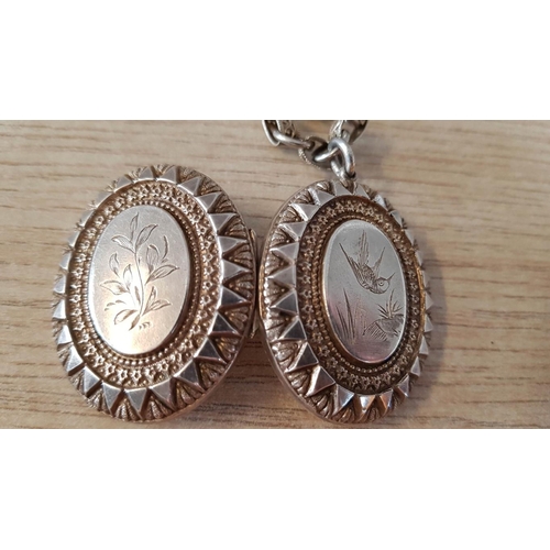 169 - Vintage / Victorian Style Silver Engraved Oval Shaped Locket Pendant (4 x 3cm), on Chain with Large ... 