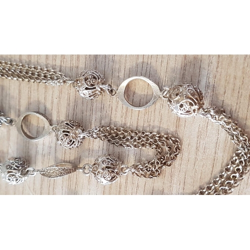 173 - Silver Filigree Fancy Chain with Round Balls, (Approx. L: 80cm, 69g)