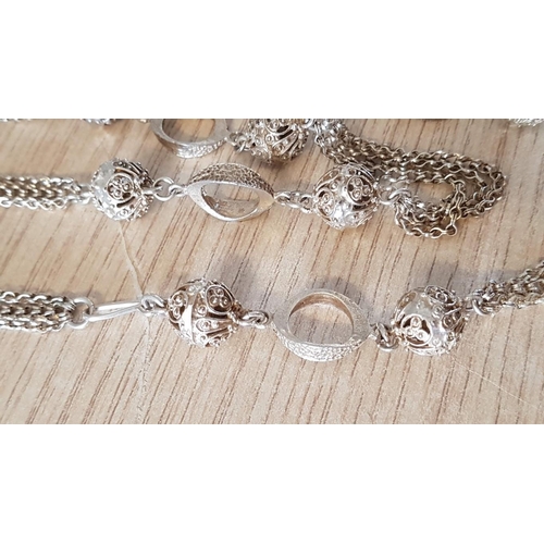 173 - Silver Filigree Fancy Chain with Round Balls, (Approx. L: 80cm, 69g)