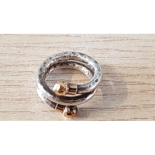 174 - Silver Coil Ring with Gold Tone Ends and Hammered Effect Finish, (Approx. Size: L, 5g)