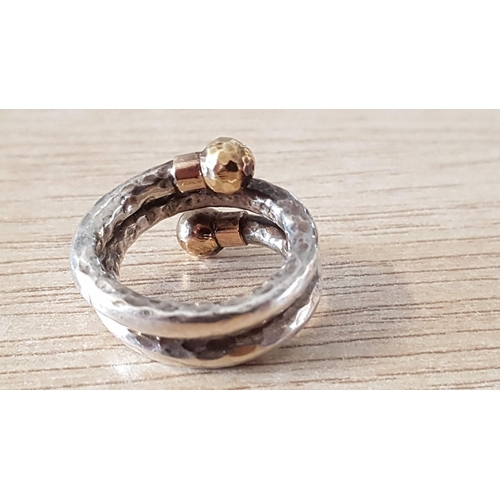 174 - Silver Coil Ring with Gold Tone Ends and Hammered Effect Finish, (Approx. Size: L, 5g)