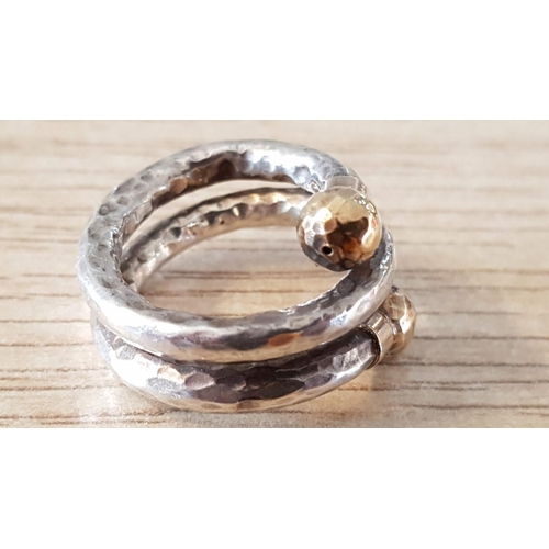 174 - Silver Coil Ring with Gold Tone Ends and Hammered Effect Finish, (Approx. Size: L, 5g)