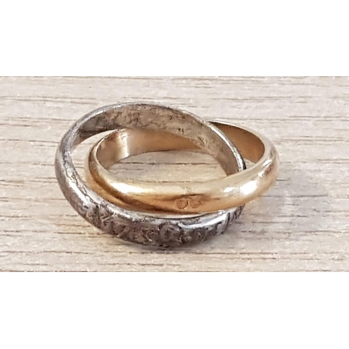 176 - 'YSL' Yves Saint Laurent Interlocking Silver and Gold Plated Silver Ring, (Approx. Size: K/L, 5g)