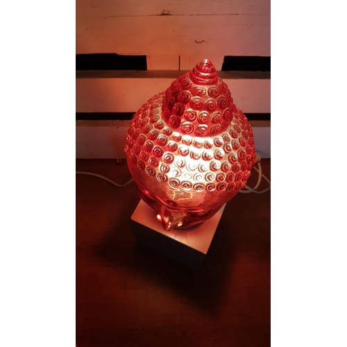 203 - Ruby Red Modern Glass Young Buddha's Head Lamp, on Cubic Base, * Basic Test and Working *