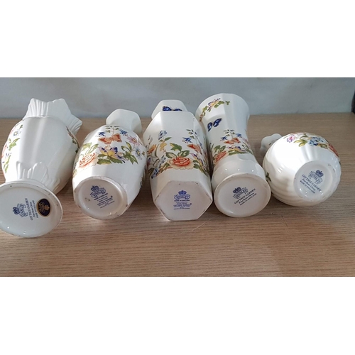 206 - Collection of Aynsley 'Cottage Garden' Fine Bone China; 5 x Assorted Vases, (Approx. H: 13 - 17.5cm)... 