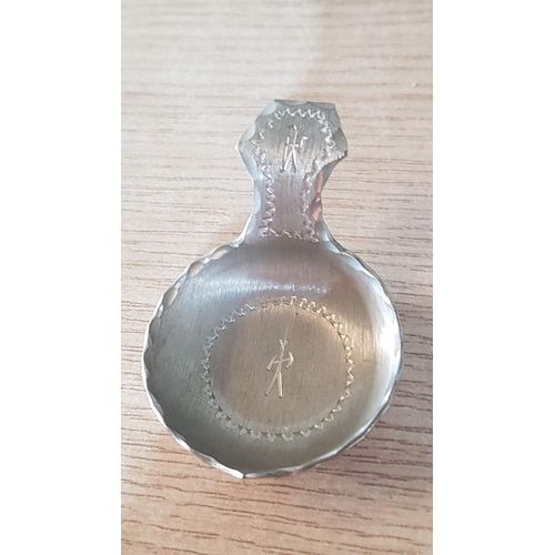 212 - Vintage Swedish Handmade Signed Pewter Salt Cellar and Spoon, 'W Saami Runes', (Approx. Ø: 5.5cm)