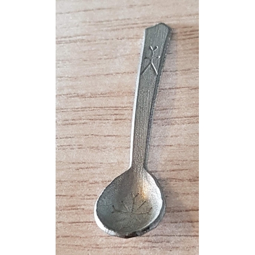 212 - Vintage Swedish Handmade Signed Pewter Salt Cellar and Spoon, 'W Saami Runes', (Approx. Ø: 5.5cm)