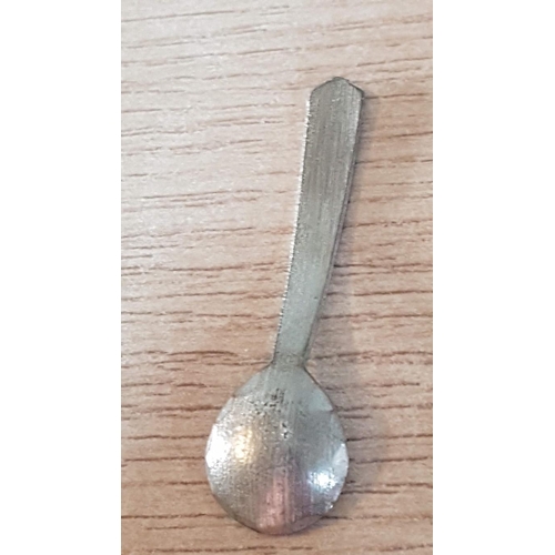 212 - Vintage Swedish Handmade Signed Pewter Salt Cellar and Spoon, 'W Saami Runes', (Approx. Ø: 5.5cm)