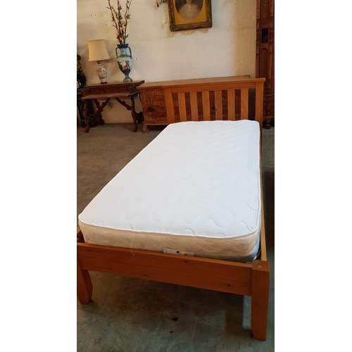 213 - Single Bed with Wooden Frame and Mattress, Together with Matching Bedside Unit with One Deep Drawer,... 