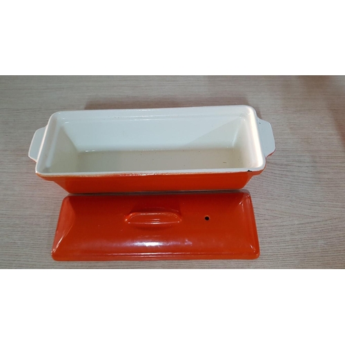 25A - 'Vogue' Pate Terrine Cast Iron / Off White Enamel Interior with Orange Exterior, 1.3L, Lidded, (Appr... 