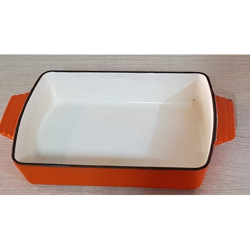 25B - 'Vogue' Rectangular Dish, Cast Iron with Off White Interior and Orange Exterior, (Approx. 29 x 21 x ... 