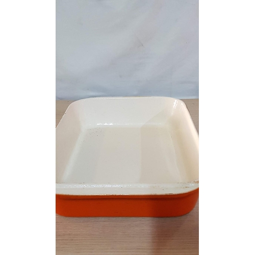 25C - 'Vogue' Large Rectangular Cast Iron Dish, Enameled Off White Interior, Orange Exterior, (Approx. 40 ... 