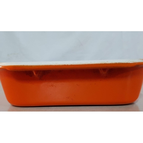 25C - 'Vogue' Large Rectangular Cast Iron Dish, Enameled Off White Interior, Orange Exterior, (Approx. 40 ... 