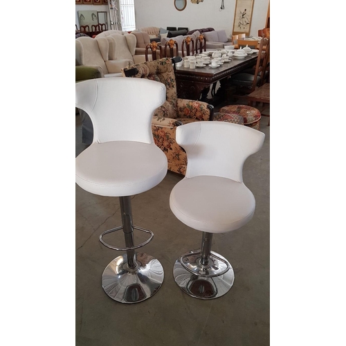 410 - Bar Table Set; White & Chrome Colour Tall Bar Table (59 x 61 x 113cm), Together with Pair of Matchin... 