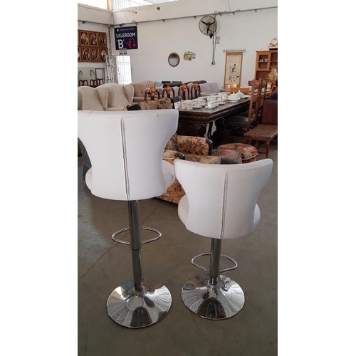 410 - Bar Table Set; White & Chrome Colour Tall Bar Table (59 x 61 x 113cm), Together with Pair of Matchin... 