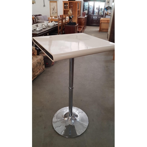 410 - Bar Table Set; White & Chrome Colour Tall Bar Table (59 x 61 x 113cm), Together with Pair of Matchin... 