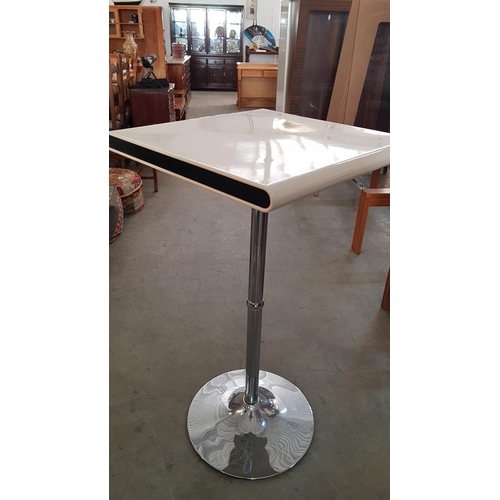 410 - Bar Table Set; White & Chrome Colour Tall Bar Table (59 x 61 x 113cm), Together with Pair of Matchin... 