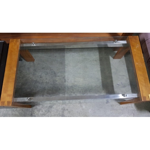 429 - Modern Coffee Table with Wood, Chrome and Glass Top, (Approx. 120 x 60 x 46cm)