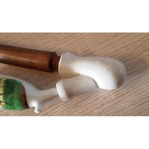 42B - Vintage German Smoking Pipe with Ceramic Bowl / Wood Stem, 'Deer in Forest', (a/f)