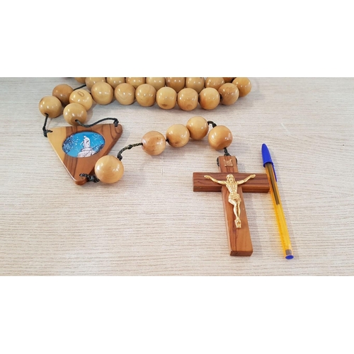 437 - 'Joy of our Lady Rosary', Oversized Rosario (Big Round Wooden Beads and Large Cross with Image of Ma... 