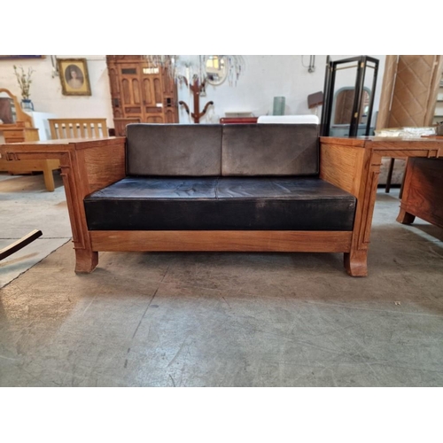 123 - Art Deco Style Solid Wood Cantilevered 'Robie' Sofa, After Frank Lloyd Wright Design, Custom Made wi... 