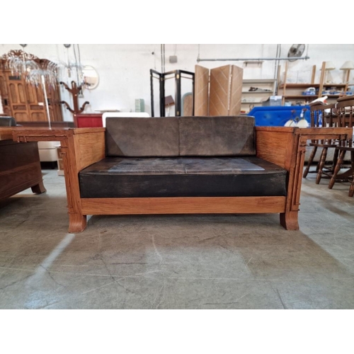 124 - Art Deco Style Solid Wood Cantilevered 'Robie' Sofa, After Frank Lloyd Wright Design, Custom Made wi... 