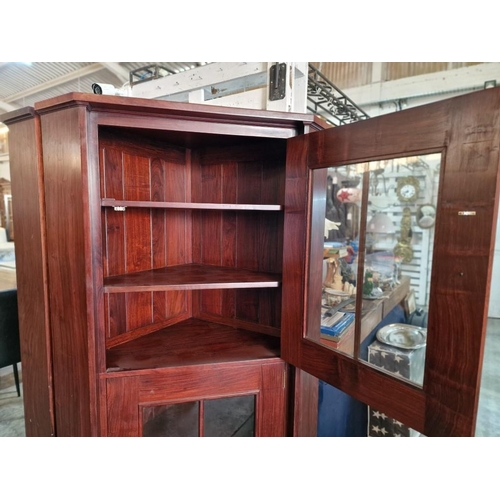 126 - Substantial Heavy Solid Wood Corner Display Cabinet, 5-Tier Wooden Shelving with Two Glazed Doors an... 