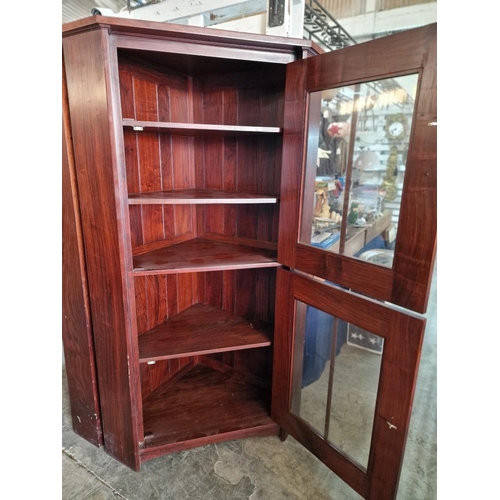 126 - Substantial Heavy Solid Wood Corner Display Cabinet, 5-Tier Wooden Shelving with Two Glazed Doors an... 