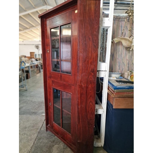 126 - Substantial Heavy Solid Wood Corner Display Cabinet, 5-Tier Wooden Shelving with Two Glazed Doors an... 