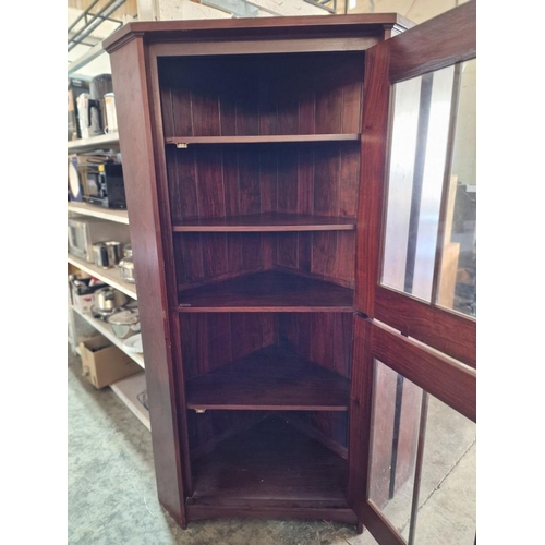 127 - Substantial Heavy Solid Wood Corner Display Cabinet, 5-Tier Wooden Shelving with Two Glazed Doors an... 