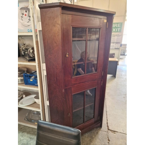 127 - Substantial Heavy Solid Wood Corner Display Cabinet, 5-Tier Wooden Shelving with Two Glazed Doors an... 