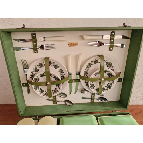 128 - Vintage / Retro 'Sirram' Picnic Set in Green Colour Carry Case, Complete with 2 x Plates, 4 x CUps &... 