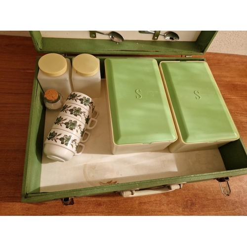 128 - Vintage / Retro 'Sirram' Picnic Set in Green Colour Carry Case, Complete with 2 x Plates, 4 x CUps &... 