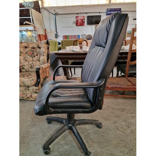 167 - Black Leatherette Office Arm Chairs, Swivel, Adjustable Height, on Wheels