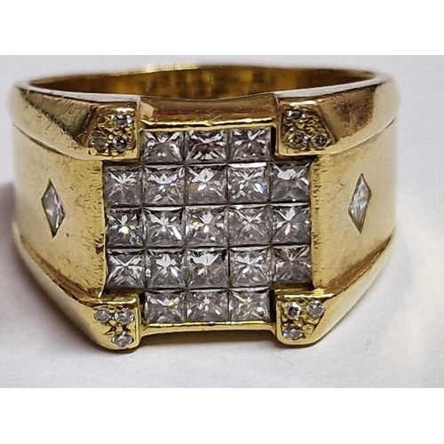 556 - Substantial 18ct Gold and Pave Set Diamond Ring; Approx. 21 x Princess Cut Pave Set Diamond Face, wi... 