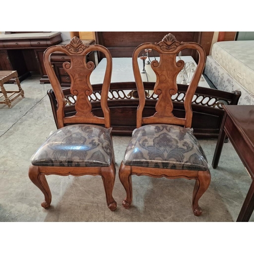 660 - Pair of Heavy Carved Wood Dining Chairs with Shaped Backs, Cabriole Front Legs and Patterned Padded ... 