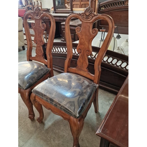 660 - Pair of Heavy Carved Wood Dining Chairs with Shaped Backs, Cabriole Front Legs and Patterned Padded ... 