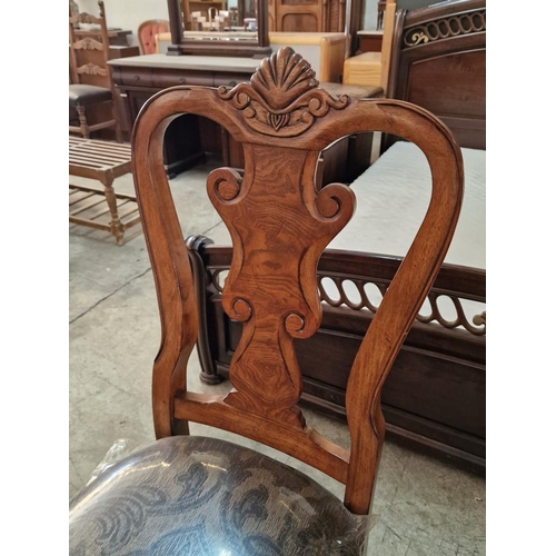 660 - Pair of Heavy Carved Wood Dining Chairs with Shaped Backs, Cabriole Front Legs and Patterned Padded ... 