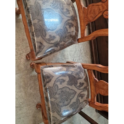 660 - Pair of Heavy Carved Wood Dining Chairs with Shaped Backs, Cabriole Front Legs and Patterned Padded ... 