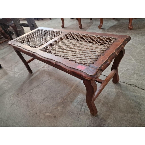 661 - Vintage Solid Wood Bench Seat / Foot Stool / Luggage Rack with 2-Part Woven Top, (Approx. 96 x 41 x ... 