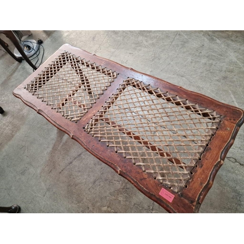 661 - Vintage Solid Wood Bench Seat / Foot Stool / Luggage Rack with 2-Part Woven Top, (Approx. 96 x 41 x ... 