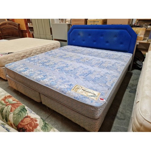 663 - Double Bed with Divan Base, Blue Padded Headboard and 'Sealy' Posturepedic Prestige Mattress, (Appro... 