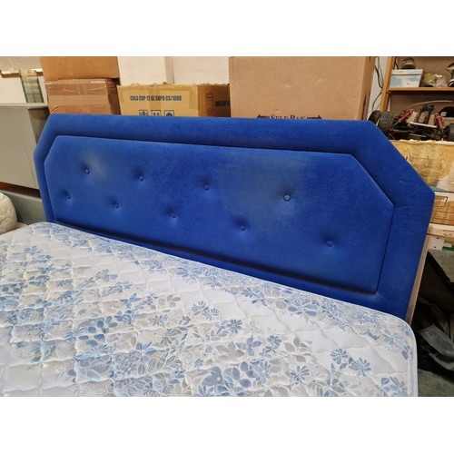 663 - Double Bed with Divan Base, Blue Padded Headboard and 'Sealy' Posturepedic Prestige Mattress, (Appro... 