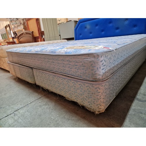 663 - Double Bed with Divan Base, Blue Padded Headboard and 'Sealy' Posturepedic Prestige Mattress, (Appro... 